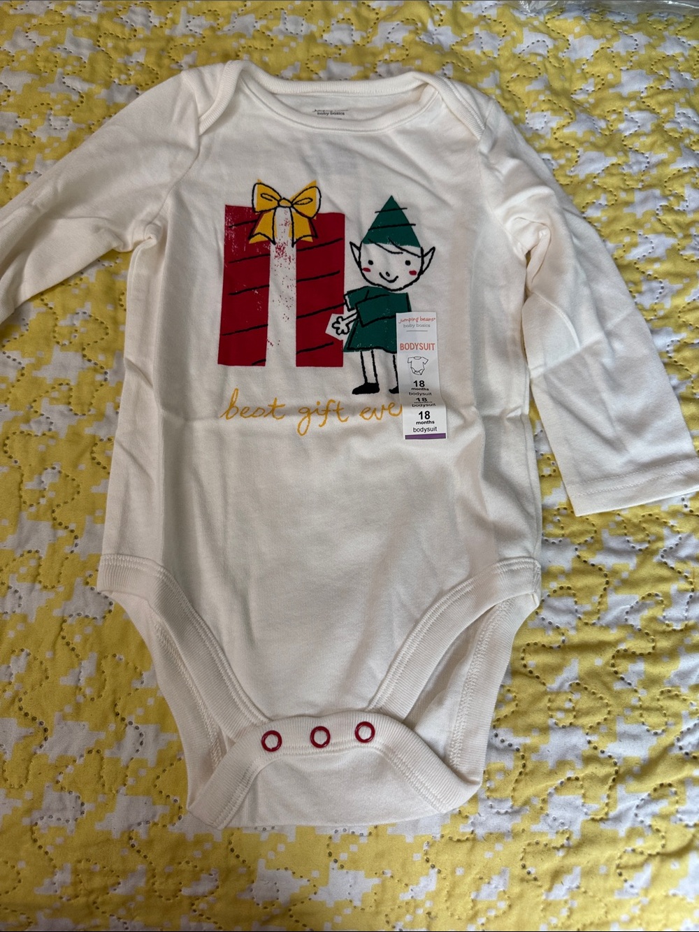 Unisex Cream Elf & Present Bodysuit - 18 Months